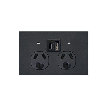 Clouded Leopard -u00a0Power Point Fully Integrated Dual USB Charger (Type A & C) Auto Switched, 10A 250V~  Matt Black  x1 - CLPP2USBAUMBK