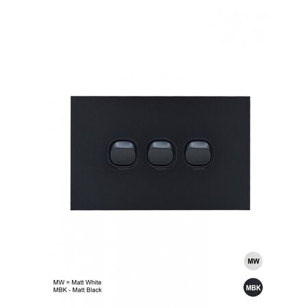 Clouded Leopard -u00a0Switch Horizontal 3u00a0Gang 16AX/20A 250V~  Matt Black  x10 - CLSW3GMBK