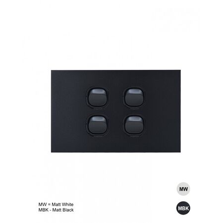 Clouded Leopard - Switch Horizontal 4u00a0Gang 16AX/20A 250V~  Matt Black  x10 - CLSW4GMBK