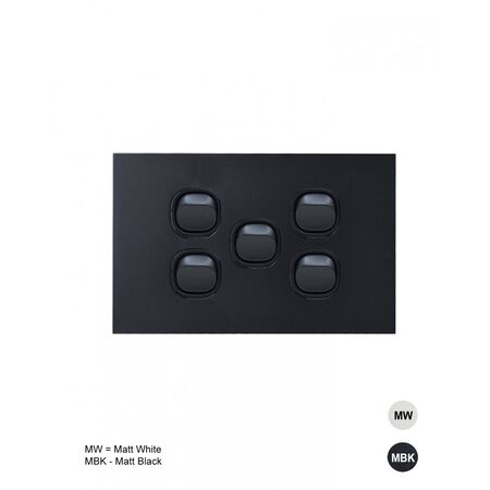 Clouded Leopard - Switch Horizontal 5u00a0Gang 16AX/20A 250V~  Matt White x5 - CLSW5GMW