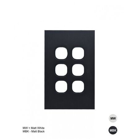 Clouded Leopard -u00a0Switch Plate Vertical 6u00a0Gang (Less Mech)  Matt White x10 - CLSWPV6GMW