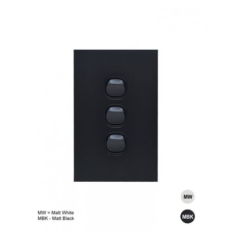 Clouded Leopard -u00a0Switch Vertical 3 Gang 16AX/20A 250V  Matt Black  x10 - CLSWV3GMBK