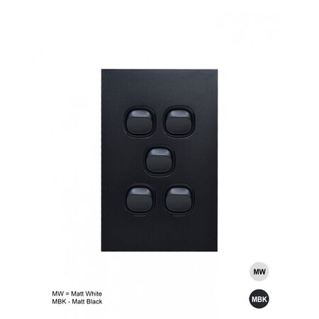 Clouded Leopard -u00a0Switch Vertical 5 Gang 16AX/20A 250V  Matt White x5 - CLSWV5GMW