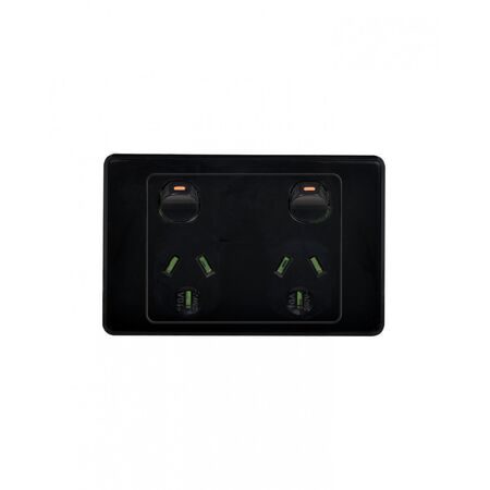 Cougar - Power Point Switched 2 Gang, 10A 250V~  Black x10 - COPP2GBK