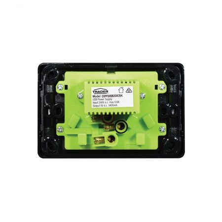 Cougar -u00a0Power Point 2 Gang 10A 250V USB Charger Dual Fully Integrated Type A and C 3.4A 5V  Black x1 - COPP2USB2GACBK