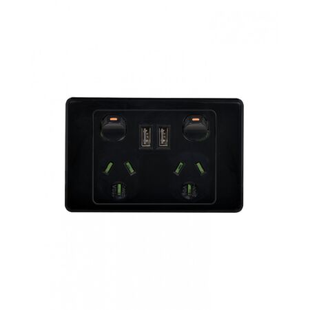 Cougar - Power Point, USB Charger, Dual Fully Integrated  Black x1 - COPP2USB2GBK
