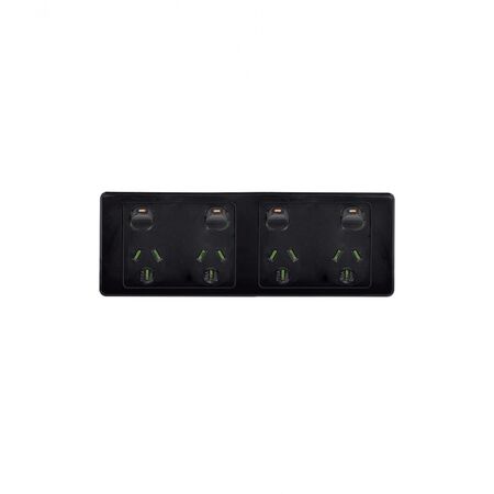 Cougar -u00a0Power Point Switched 4 Gang 10A 250V Flush Mount with Custom Mounting Bracket  Black  x1 - COPP4GBK