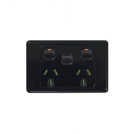 Cougar - Power Point Switched 2 Gang, 10A 250V~ With Extra Switch 10AX/16A  Black x5 - COPPSW2GBK