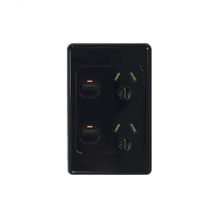 Cougar - Power Point Switched 2 Gang Vertical 15A 250V~  Black x5 - COPPV152GBK