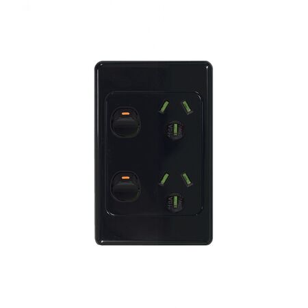 Cougar - Power Point Switched Vertical 2 Gang, 10A 250V~  Black x5 - COPPV2GBK