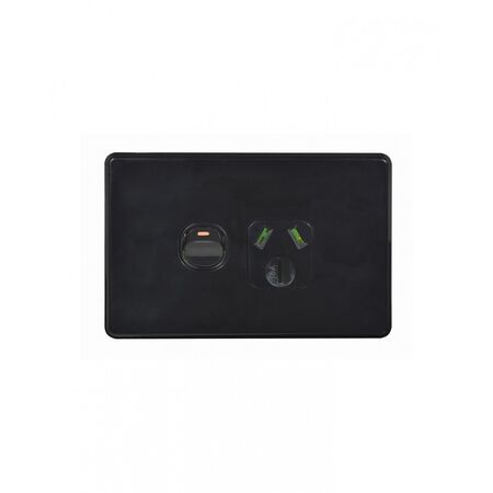 Flat Cat - Power Point Switched 1 Gang Slim 15A 250V  Black x10 - FLPP151GBK