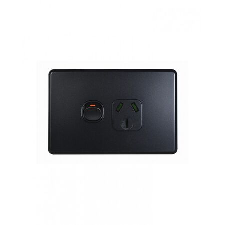 Flat Cat - Power Point Switched 1 Gang Slim 15A 250V  Matt Black x10 - FLPP151GMBK