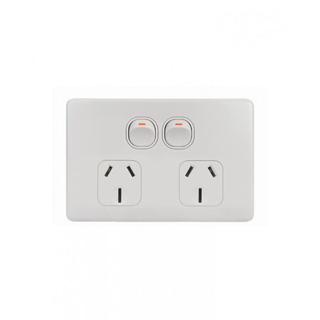 Flat Cat - Power Point Switched 2 Gang 15A 250V~  Matt White x1 - FLPP152GMW