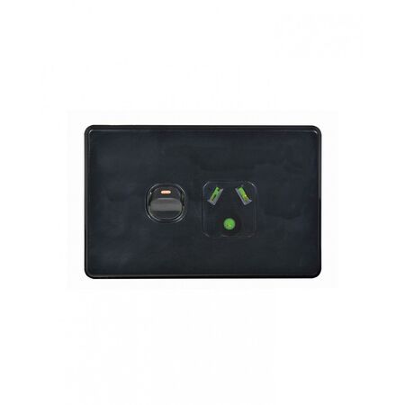 Flat Cat - Power Point Switched 1 Gang Slim 10A 250V with Round Earth  Black x10 - FLPP1GLBK