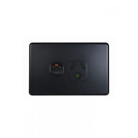 Flat Cat - Power Point Switched 1 Gang Slim 10A 250V with Round Earth  Matt Black x10 - FLPP1GLMBK
