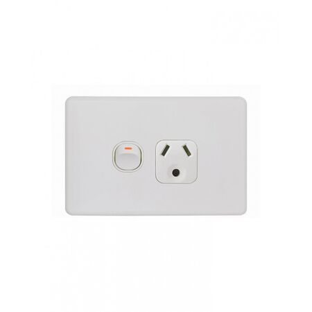 Flat Cat - Power Point Switched 1 Gang Slim 10A 250V with Round Earth  Matt White x10 - FLPP1GLMW