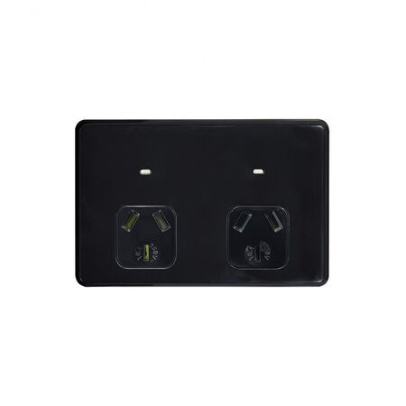 Flat Cat -u00a0Power Point Auto Switched 2 Gang 10A 250V~  Black x5 - FLPP2GAUBK