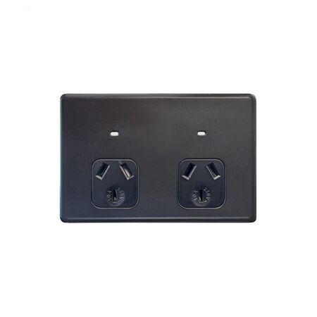 Flat Cat -u00a0Power Point Auto Switched 2 Gang 10A 250V~  Matt Black  x5 - FLPP2GAUMBK