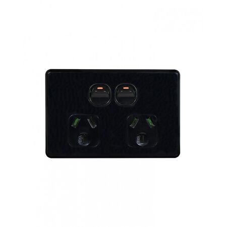 Flat Cat - Power Point Switched 2 Gang 10A 250V~  Black x10 - FLPP2GBK