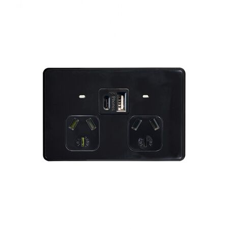 Flat Cat - Power Point Fully Integrated Dual USB Charger (Type A & C) Auto Switched  Black  x1 - FLPP2USBAUBK