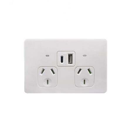 Flat Cat - Power Point Fully Integrated Dual USB Charger (Type A & C) Auto Switched  Matt White x1 - FLPP2USBAUMW