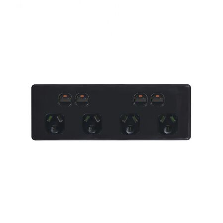 Flat Cat -u00a0Power Point Switched 4 Gang 10A 250V Flush Mount with Custom Mounting Bracket  Black x20 - FLPP4GBK