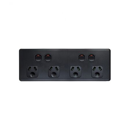 Flat Cat -u00a0Power Point Switched 4 Gang 10A 250V Flush Mount with Custom Mounting Bracket  Matt Black x20 - FLPP4GMBK