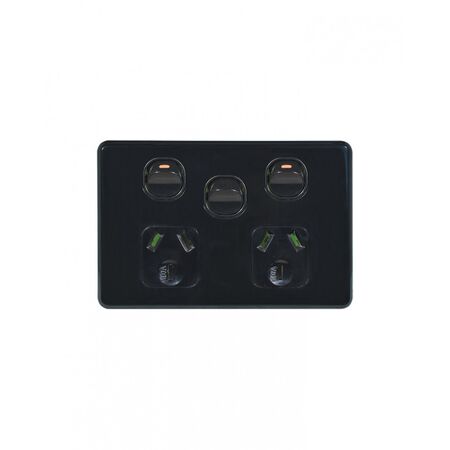 Flat Cat -u00a0Power Point Switched 2 Gang 10A 250V~ With Removable Extra Switch 16AX/20A  Black x5 - FLPPSW2GBK