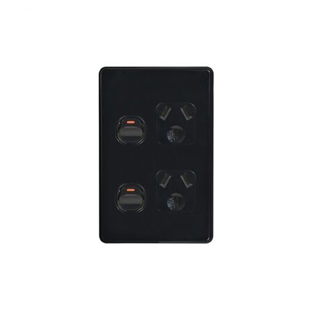 Flat Cat -u00a0Power Point Switched Vertical 2 Gang 10A 250V  Black x5 - FLPPV2GBK