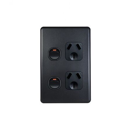 Flat Cat -u00a0Power Point Switched Vertical 2 Gang 10A 250V  Matt Black  x5 - FLPPV2GMBK