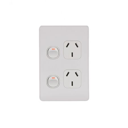 Flat Cat -u00a0Power Point Switched Vertical 2 Gang 10A 250V  Matt White x5 - FLPPV2GMW