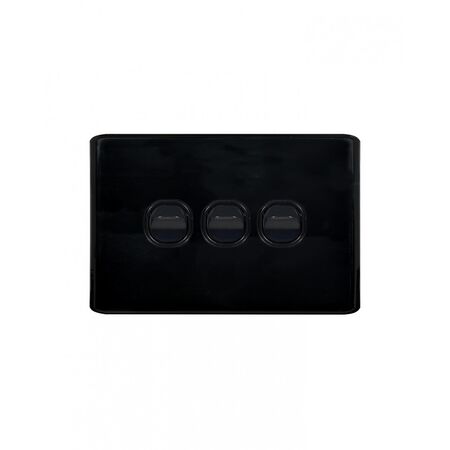 Flat Cat -u00a0Switch Horizontal 3 Gangu00a010AX/16A 250V~  Black x10 - FLSW3GBK