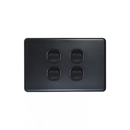 Flat Cat -u00a0Switch Horizontal 4 Gangu00a010AX/16A 250V~  Matt Black x10 - FLSW4GMBK