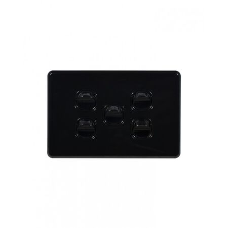 Flat Cat - Switch Horizontal 5 Gang 10AX/16A 250V~  Black x5 - FLSW5GBK