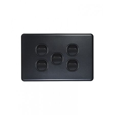 Flat Cat - Switch Horizontal 5 Gang 10AX/16A 250V~  Matt Black x5 - FLSW5GMBK