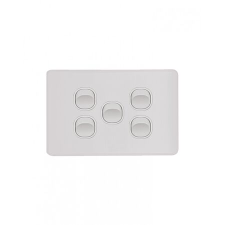 Flat Cat - Switch Horizontal 5 Gang 10AX/16A 250V~  Matt White x5 - FLSW5GMW