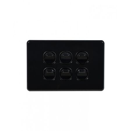 Flat Cat - Switch Horizontal 6 Gang 10AX/16A 250V~  Black x5 - FLSW6GBK