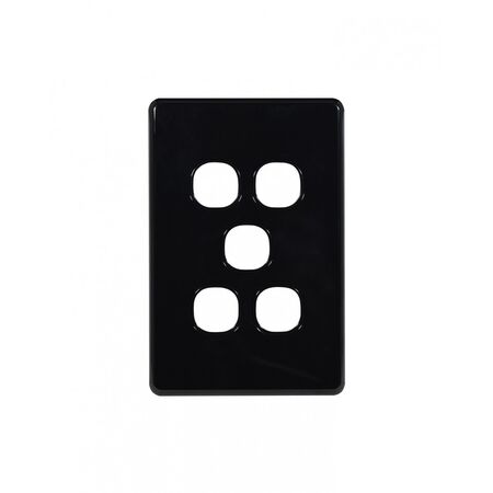 Flat Cat - Switch Plate Vertical 5 Gang (Less Mech)  Black x10 - FLSWPV5GBK