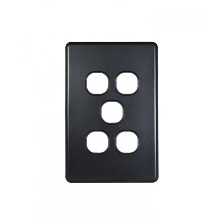 Flat Cat - Switch Plate Vertical 5 Gang (Less Mech)  Matt Black x10 - FLSWPV5GMBK
