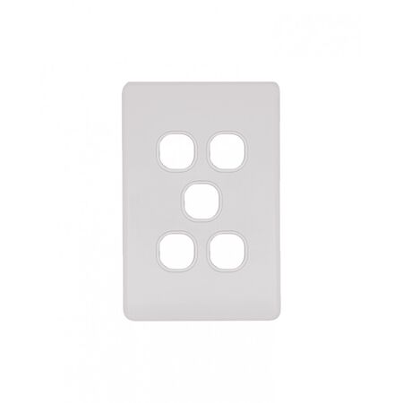 Flat Cat - Switch Plate Vertical 5 Gang (Less Mech)  Matt White x10 - FLSWPV5GMW