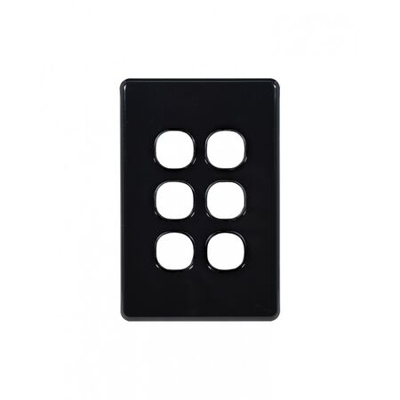 Flat Cat -u00a0Switch Plate Vertical 6 Gang (Less Mech)  Black x10 - FLSWPV6GBK