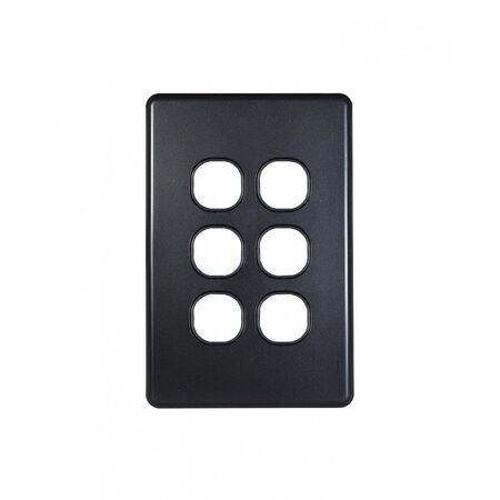 Flat Cat -u00a0Switch Plate Vertical 6 Gang (Less Mech)  Matt Black x10 - FLSWPV6GMBK