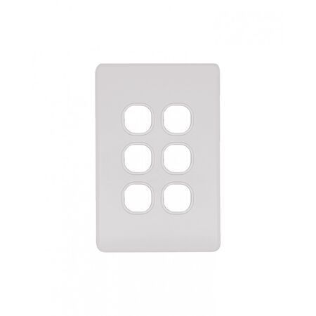Flat Cat -u00a0Switch Plate Vertical 6 Gang (Less Mech)  Matt White x10 - FLSWPV6GMW