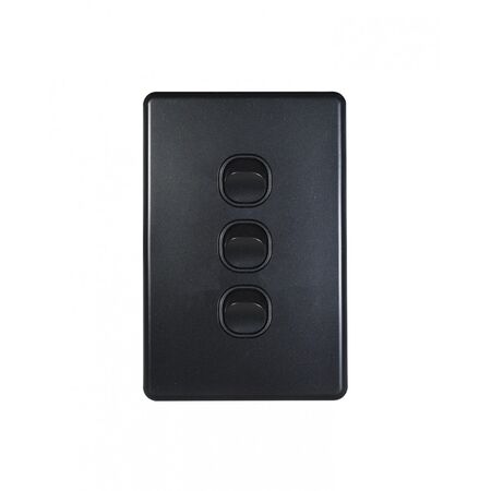 Flat Cat - Switch Vertical 3 Gang 10AX/16A 250V~  Matt Black x10 - FLSWV3GMBK