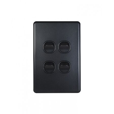 Flat Cat - Switch Vertical 4 Gang 10AX/16A 250V~  Matt Black x10 - FLSWV4GMBK