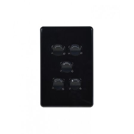 Flat Cat - Switch Vertical 5 Gang 10AX/16A 250V~  Black x5 - FLSWV5GBK