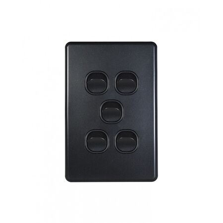 Flat Cat - Switch Vertical 5 Gang 10AX/16A 250V~  Matt Black x5 - FLSWV5GMBK