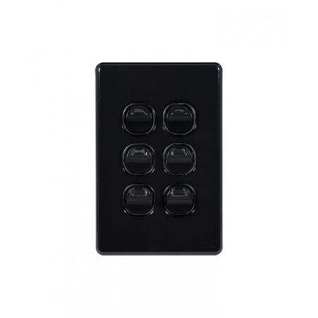 Flat Cat -u00a0Switch Vertical 6 Gang 10AX/16A 250V~  Black x5 - FLSWV6GBK