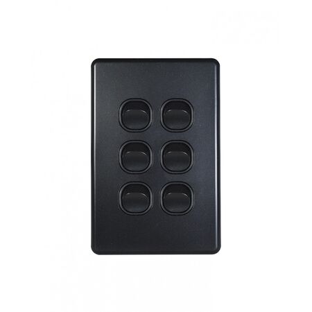 Flat Cat -u00a0Switch Vertical 6 Gang 10AX/16A 250V~  Matt Black x5 - FLSWV6GMBK