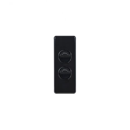 Flat Cat -u00a0Switch Vertical Architrave 2 Gang 10AX 16A 250V  Black x10 - FLSWVA2GBK